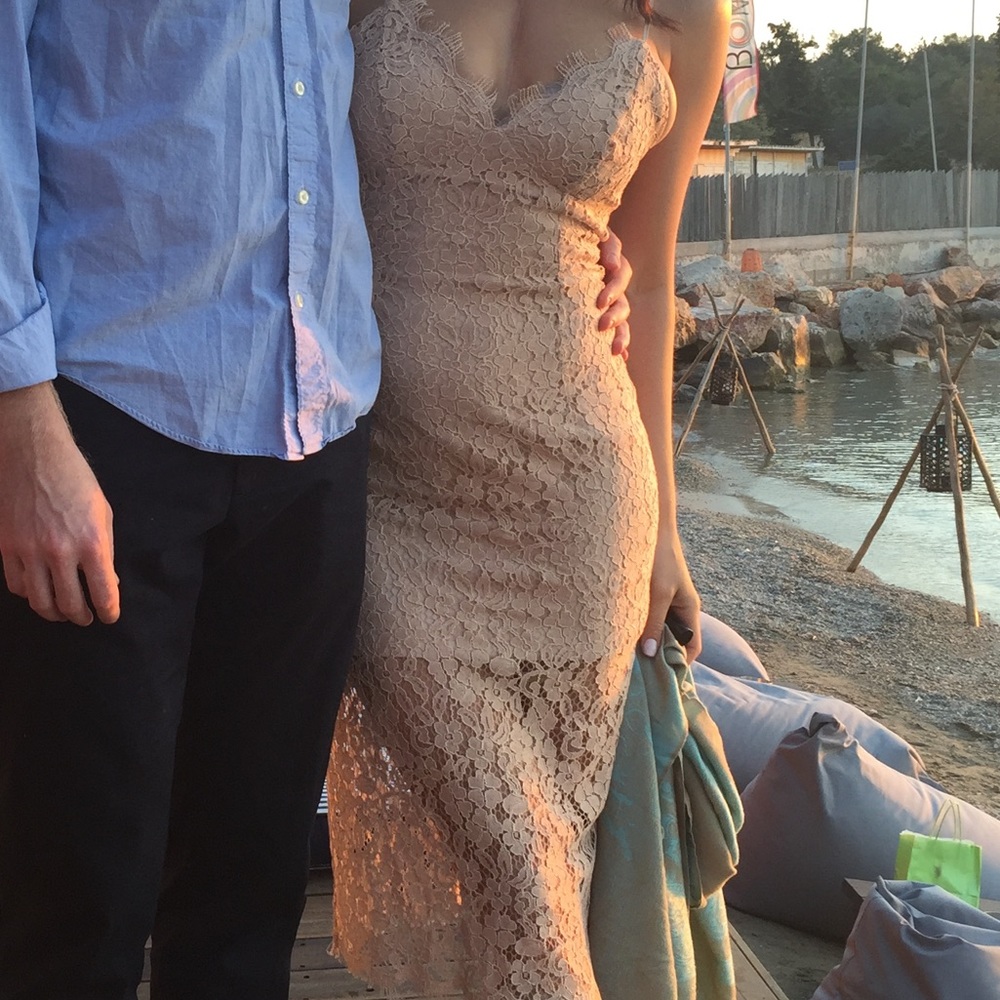 Tan/Nude lace dress with overlay.